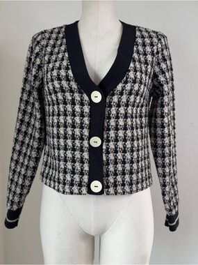 Dex Black and White Tweed V-Neck Button Cardigan